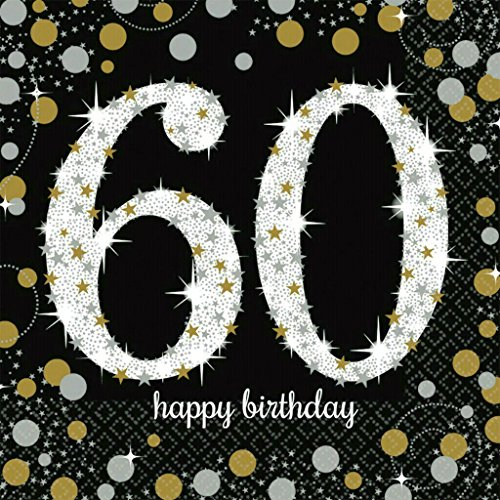 Servietten 60 Geburtstag mit Prägung Silber Gold 16 Stück 33x33cm