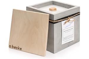 Betonfeuer® - Das Original der Beske-Manufaktur | Modell 'Fuego' | 17x17x17cm mit Dauerdocht | Wiederbefüllbare Fackel | Unendliche Brenndauer | (Ohne Nachfüllwachs, Löschbrett aus Holz)
