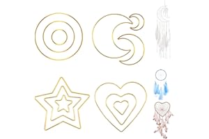 COLRID 12 Pezzi Anello Acchiappasogni, Anelli Macramè in Metallo, Anelli in Metallo Dorato, Quattro Forme, 3 Dimensioni, per Acchiappasogni, Corona per Matrimonio, Decorazione Fai Da Te (Oro)