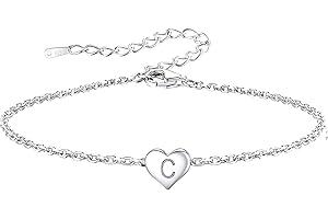 BIFRIEND Funny S925 Silver 26 Letter Initial A-Z Heart Pendant Bracelet Gift For Daughter Sisters Friends Mum Birthday Christmas Adjustable Jewellery