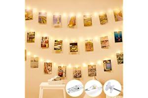Liyade Clip Cadena de Luces, 3M 30 LED Led Colgar Fotos, 15 Pinzas, Fotoclips Guirnalda de decoración per Navidad, Habitaciones,Bodas,Cumpleaños(bianco caldo)