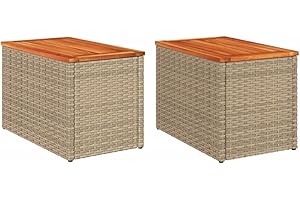 vidaXL Mesas Auxiliares de Jardín 2 uds, Mesitas Pequeñas de Centro, Mesas de Sofá, Muebles para Patio Balcón Terraza Porche, Ratán Madera Beige