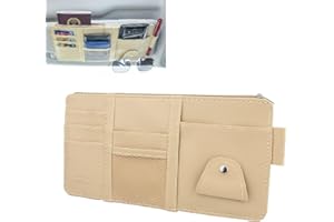 KQNM Organizador para Gafas de Sol Organizador Multifuncional para Parasol de Coche, para Coche, Tarjetero er Almacenamiento de Gafas de Sol, con Clip, Cuero PU-Beige