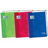 Oxford, A4 Notebooks, Pack of 3 A4 Micro-Perforated Notebooks Europeanbook 1, Extra Cover, Spiral, A4+, 5 x 5 Grid, Vivid Col