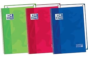 Oxford, Cuadernos A4, Pack de 3 Libretas A4 Microperforadas Europeanbook 1, Tapa Extradura, Espiral, A4+, Cuadrícula 5x5, Colores Vivos