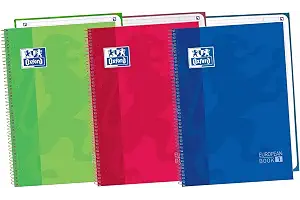 Oxford, Cuadernos A4, Pack de 3 Libretas A4 Microperforadas Europeanbook 1, Tapa Extradura, Espiral, A4+, Cuadrícula 5x5, Colores Vivos