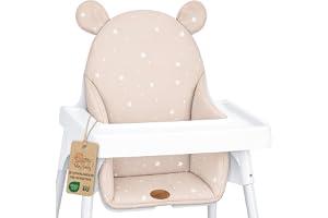 Dyna för barnstol baby hopvikbar sittförminskare sittdyna stöd | stöd för Ikea Antilop babystol matstol vattenavvisande handgjord halkfri vadderad bekväm mjuk Beige med vita stjärnor