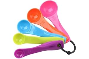 ProBytes 5 Pieces Measuring Spoon Set - Smart Baking, Accurate Measurement Scoops, 1/5 TSP (1ML/Gram) to 1 Tbsp (15ML/Grams) Liquid, Dry Spices, Baby Food, Stain Resistant - Bright Mix of Colours