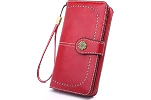MEEGIRL Leather Purses for Women with Multi Card Slots and Wrist Strap (Red)