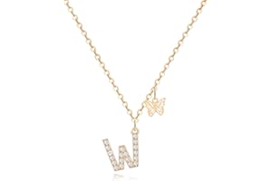 MJARTORIA Initial Necklace A to Z Gold Capital Letter Necklaces with Crystals Butterfly Pendant for Women Girl
