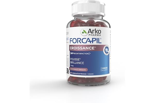 Arkopharma Forcapil Gummies Croissance - Cheveux et Ongles - Favorise la pousse des cheveux et ongles - Renforce la fibre capillaire - 60 gummies - Cure d'un mois