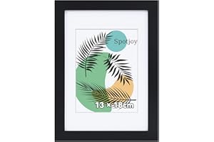 Spotjoy Bilderrahmen 13x18 cm Fotorahmen Posterrahmen mit Passepartout Holzrahmen Dokumentenrahmen stabiles MDF-Holz Rahmen mit Acrylglas, Schwarz