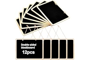 NAAPESI 12 Pièces Tableaux Noirs à Suspendre, 16 x 12 cm Mini Ardoise Rectangulaire, Tableaux Craie Effaçable Ardoise à Double Face pour École Restaurant Bar Café Mariage Fête Décoration Messages