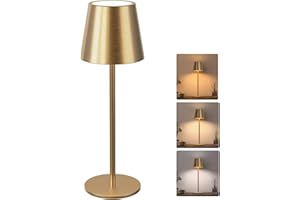 ‎JACKYLED JACKYLED Tischlampe Kabellos, Wiederaufladbar mit 5000mAh Akku, 3 Höhen Verstellbar, 3 Farbtemperaturen Dimmbar (cremefarben, Goldn-1 Stück)
