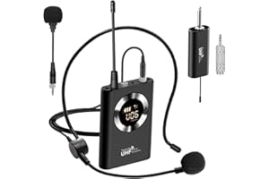 XIAOKOA Wireless Microfono,Microfono Senza Fili Ad Archetto, Sistema Di Altoparlanti Microfono, Microfoni Palmari Professionali UHF per Amplificatore Vocale, con Display Digitale a LED, Adatto per Insegnament
