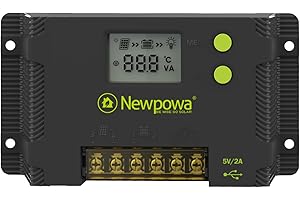 Newpowa 10A PWM Solar Charge Controller 12V/24V LCD Display Off Grid Solar Panel Adjustable for Gel, AGM, Liquid, Lithium Battery