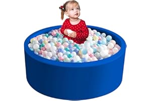 Aunekiv Bällebad für Baby ab 1 Jahr, Rundes Weiches Bällebad ohne Bälle, Schaumstoff Bällebad Kinder, 90x30 cm Bällepool Ballgruben Spielzeug für Kleinkinder, Blau