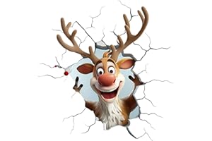 GENERIC Christmas Creative Wall Sticker, Large 3D Santa Claus Breaking Through Wall Design, Reindeer Door Stickers, Winter Holiday Xmas Break Through Walls Decor, for Window Refrigerator Decorations (1, # B)