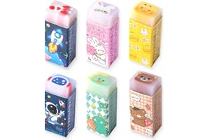 WOXJENA Mignon Crayon Gomme, Gomme Le Thème Du Dessin, Animé Coloré Rectangle Gomme, Gommes cubiques pour Enfants, 6 Pcs