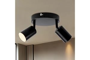 da LIGHT Reflektor sufitowy, 2 żarówki, wychylny, punktowy, ścienny, 15 cm, lampa sufitowa, czarna, GU10 (bez żarówki), nowoczesna lampa punktowa, 230 V, do salonu, sypialni, kuchni