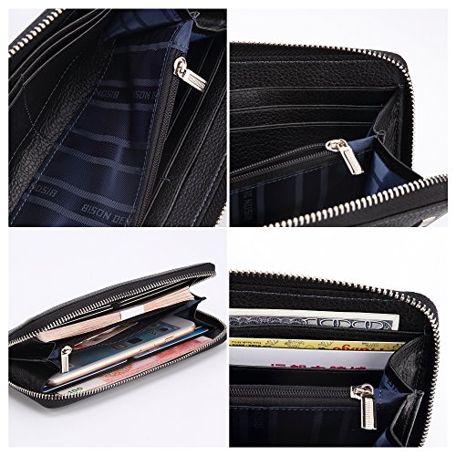 BISON DENIM Lederrucksack Schule Laptop Rucksack Stilvolle Reise Wandern Business Daypack  Black 2PC  