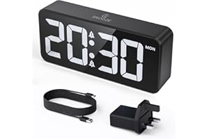 CHEREEKI Alarm Clock Bedside Mains Powered, Digital Clock with Large LED Display, Dual Alarm, Snooze, 10 Ringtones, 3 Alarm Schedule, Adjustable Brightness and Volume, USB Charging Port, 12/24H
