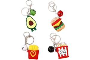 WANGCL 4pcs Cartoon Portachiavi Decorazione Moda Cartoon Avocado Burger Patatine Fritte Popcorn Portachiavi Portachiavi Borse per Auto Ciondolo Ornamento Cibo Donna Accessori Cartoon