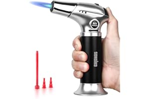 Sondiko Cannello da Cucina, Cannello a Gas S901, Cannello Ricaricabile con Blocco di Sicurezza e Fiamma Regolabile per Bricolage, Creme Brulee, Barbecue e Cottura, Gas Butano Non Incluso