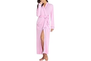 Sykooria Womens Lightweight Cotton Knit V Neck Long Kimono Robes Bathrobe Soft Sleepwear Loungewear Pocket Dressing Gown for Women