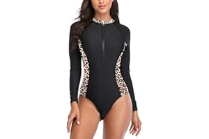 Ruuione Women's One-Piece Long Sleeve Sports Surfing Swimsuit Chest with Zip Swimwear