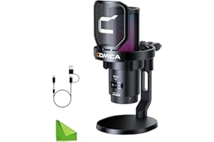 comica USB Microphone for Computer and Smartphone,RGB Cardioid Condenser Gaming Mic for Podcasting,Streaming,Recording,with Desktop Stand-Black (EJoy Uni D)
