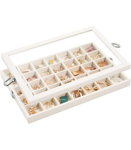Frebeauty Schmuck Tablett 12 Gitter Samt Schmuck Organizer Aufbewahrungsbox Mit Klarem Deckel Schublade Schmuck Halter Vitrine Mit Schließe Anhänger