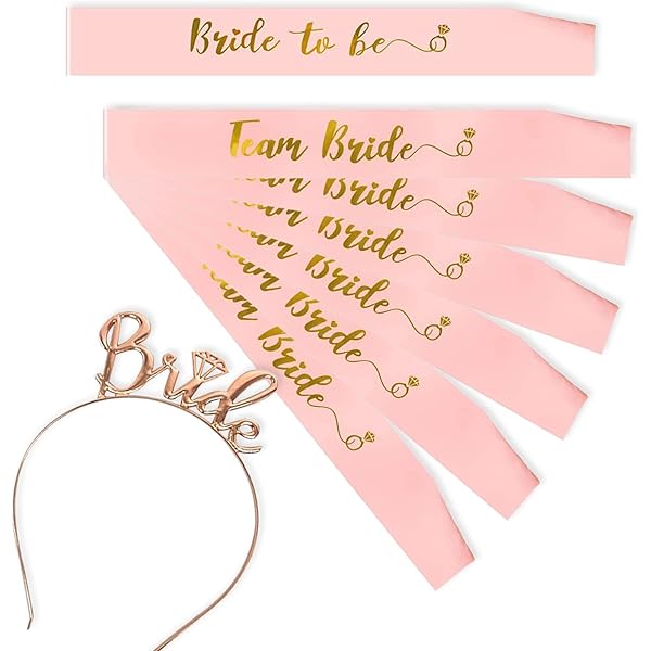 Set 8 Pezzi Per Addio Nubilato | Velo Sposa + Fasce Team Bride | Decorazione In Raso E Tulle - Foto 9