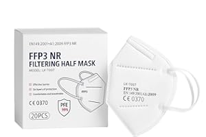 Nationwide Paper FFP3 20 Particulate Respirator Face Mask, 6-Layer High Filtration Capacity Individually Packed in PE Bag Certified EU Directive EN149:2001+A1:2009, CE 0370 (1)