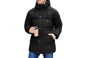 Xnova Abrigo Largo de Invierno para Hombre, Chaqueta Acolchada con Capucha Térmica Resistente Cálido Casual Parka Cazadora Prueba de Viento con Bolsillos