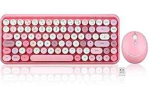 Perixx PERIDUO-713 Wireless 2.4 GHz Cute Keyboard and Mouse Combo, Retro Round Key Caps, UK Layout, Pastel Pink