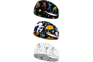 Kuiaobaty Damen Yoga Sport Leopard Print Kuh Haarband 3er Pack Retro Floral Stirnband für Laufen Sport Galaxy Schweißbänder Tie Dye
