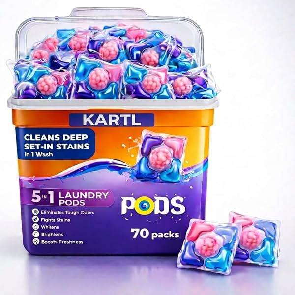 (PACK OF 70) 5-in-1 Magic Laundry Detergent Pods Pro | Tough Stain Remover for Top & Front Load Washing Machines | Floral Fresh Fragrance | Eco-Friendly Dissolv
