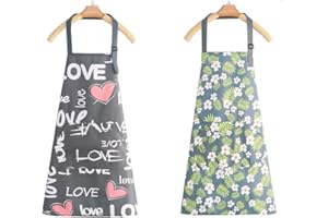 XUANYIJIE Kitchen Aprons for Women Men 2 Pack Adjustable Waterproof Cooking Apron with Pockets, Chef Aprons for Cooking Baking Gardening BBQ 2pcs