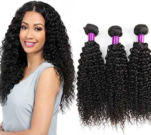 Unprocessed Brazilian Kinky Curly Virgin Hair Weave Bundles 3 Bundles Human Hair Extensions for Black Women Natural Black Color (20 22 24Inch)
