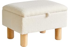 Aibiju Piccolo Poggiapiedi con Contenitore, Sgabello Pouf in Finta Pelliccia di Orsacchiotto, Sgabello per Cambiare Scarpe per Soggiorno Camera da Letto Ingresso Ufficio, Bianco YD-JD136W