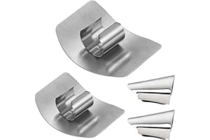 NCOALE Fingerschutz Schneiden aus Edelstahl, 4 Stück Küchenfingerschutz Set küche Sicherer Messer-Schneideschutz Einstellbare Zweibelhalter Fingerschutz Küchenwerkzeug