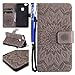 Produktbild FESELE Schutzhülle für [Huawei P10 Lite] Sonnenblume Prägung Brieftasche Hülle Leder Tasche Flip Case Handyhülle mit Standfunktion und Magnetverschluss, Huawei P10 Lite Schön Bookstyle Flip Hülle Case Strap Lanyard Wallet Cover Kartenfach Ledertasche Leder-Mappen-Karten-Slot-Abdeckung für Huawei P10 Lite + Blau Eingabestift Stylus Touch Pen-Sonnenblume,Grau