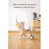 DUFFA Hareketli D&ouml;nebilen Olta Kedi Oyuncağı, Yere Veya Duvara Yapıştırılabilir Olta Oyuncak, Esnek &Ccedil;ubuklu Balıklı T&uuml;yl&uuml; Ked