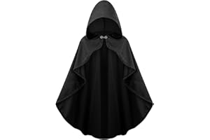 maxToonrain Medieval Costume with Hood Northern Knight Renaissance Hooded Cloak Vintage Gothic Witch Wizard Victorian Halloween Fancy Dress Costume (Black,100cm-Women)