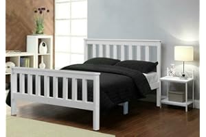 BUYER EMPIRE Small Double Bed In White 4Ft Solid Wooden Pinewood Bed Frame For Adults Kids, Teenagers