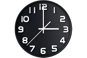 COSLIFE Wall Clock 12" Silent Non-Ticking Quartz Decorative Wall Clock 3D Large Number, Modern Style Good for Living Room & Home & Office Battery Operated(black)