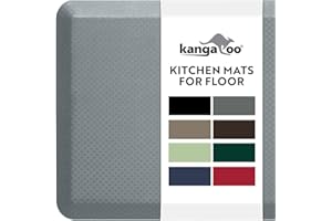 KANGAROO Thick Ergonomic Anti Fatigue Mats for Kitchen Floor, Cushioned Standing Office Desk Mat, Waterproof Scratch Resistant Topside, Supportive All Day Comfort Padded Foam Rugs, 20x32, Gray
