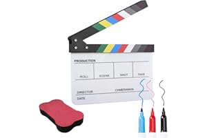 ANMAHE Acrylic Director Clapper Board for Filming,Plastic Clapperboard,Easy Wipe Clapper Board,for Movies,Videos,TV Shows,Studio Live,Party,with 3 Whiteboard Pen,1 Eraser