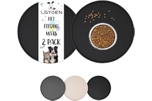 LDYOEN 2 Stück Napfunterlage für Hund Katzen, Hundenapf Unterlage Katzennapf Unterlage aus Silikon, Hunde Katzen Futtermatte wasserdichte und rutschfeste Fressnapf mit Rand, 30x30cm, Schwarz